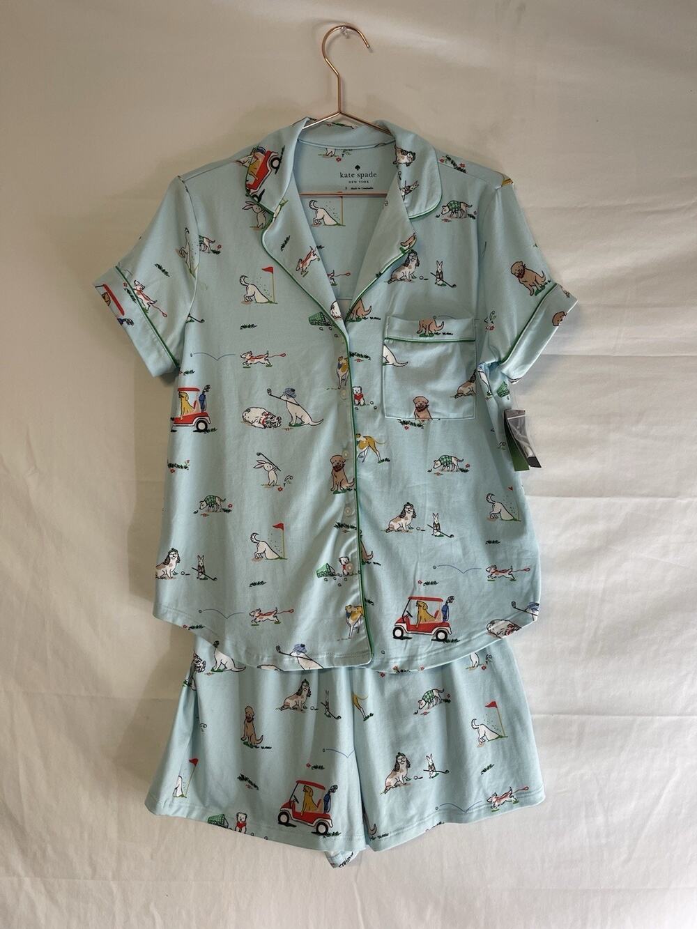 NWT Kate Spade Golfing Dogs Pajama Set Womens Small Blue